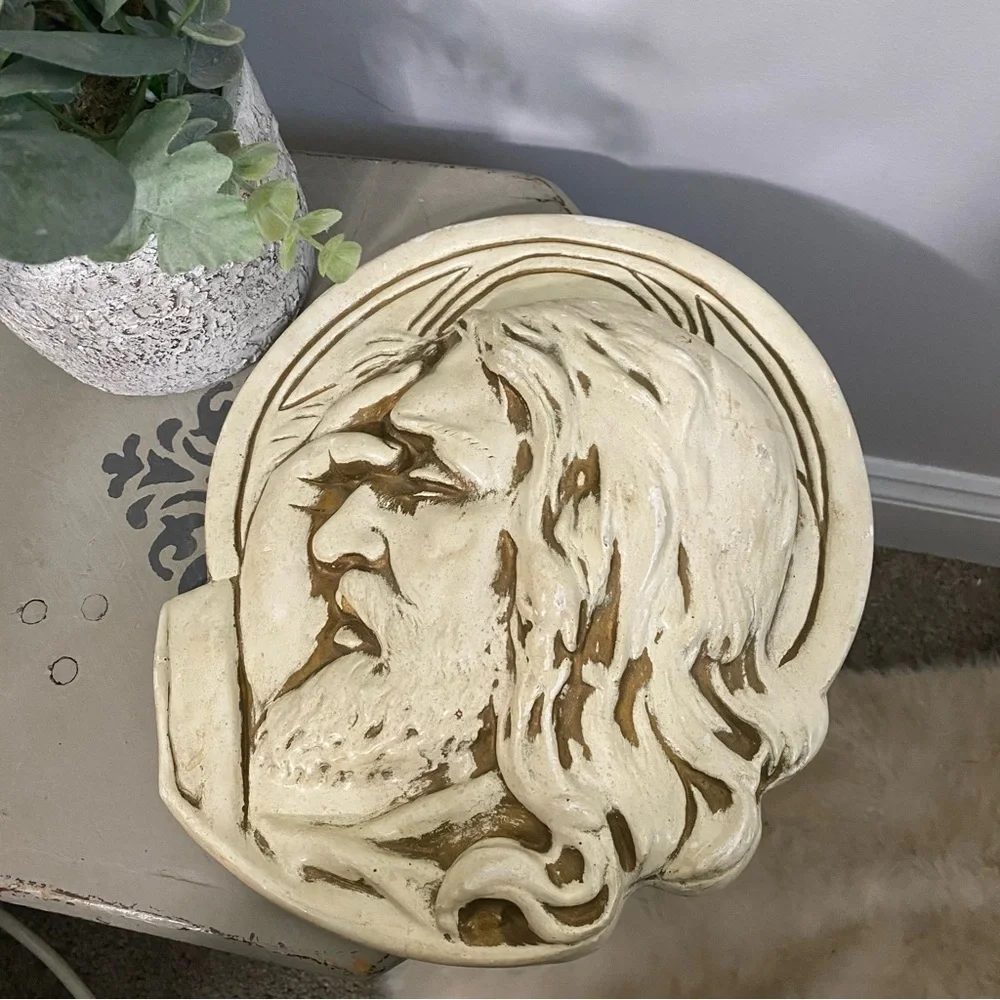 Ceramic Stoneware Carved Relief Jesus Figure Wall Decor